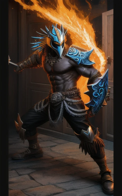 (alta calidad), fotorrealista, (Oil painting)
joyas, jade (solo),
(dynamic pose), hacia la derecha, ((puerta del infierno)), fuego, paisaje del infierno, (El inframundo), (paisaje oscuro),
Guerrero jaguar, pre-Hispanic god of war, antro, muscular, (sosteniendo espada de serpiente de fuego, dynamic pose, cinematographic, dramatic camera angle, armadura de plumas de jade:0.25, negro & capa de oro, (buena anatomia), (buenas proporciones), premiado, Obra maestra, centrado,