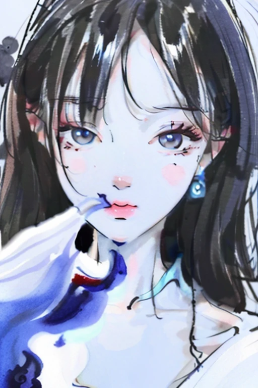Artistic ink painting,New Gongbi,wonderland,dream,Azure,close up,Hua Dan Face,The picture is fresh,Clean lines