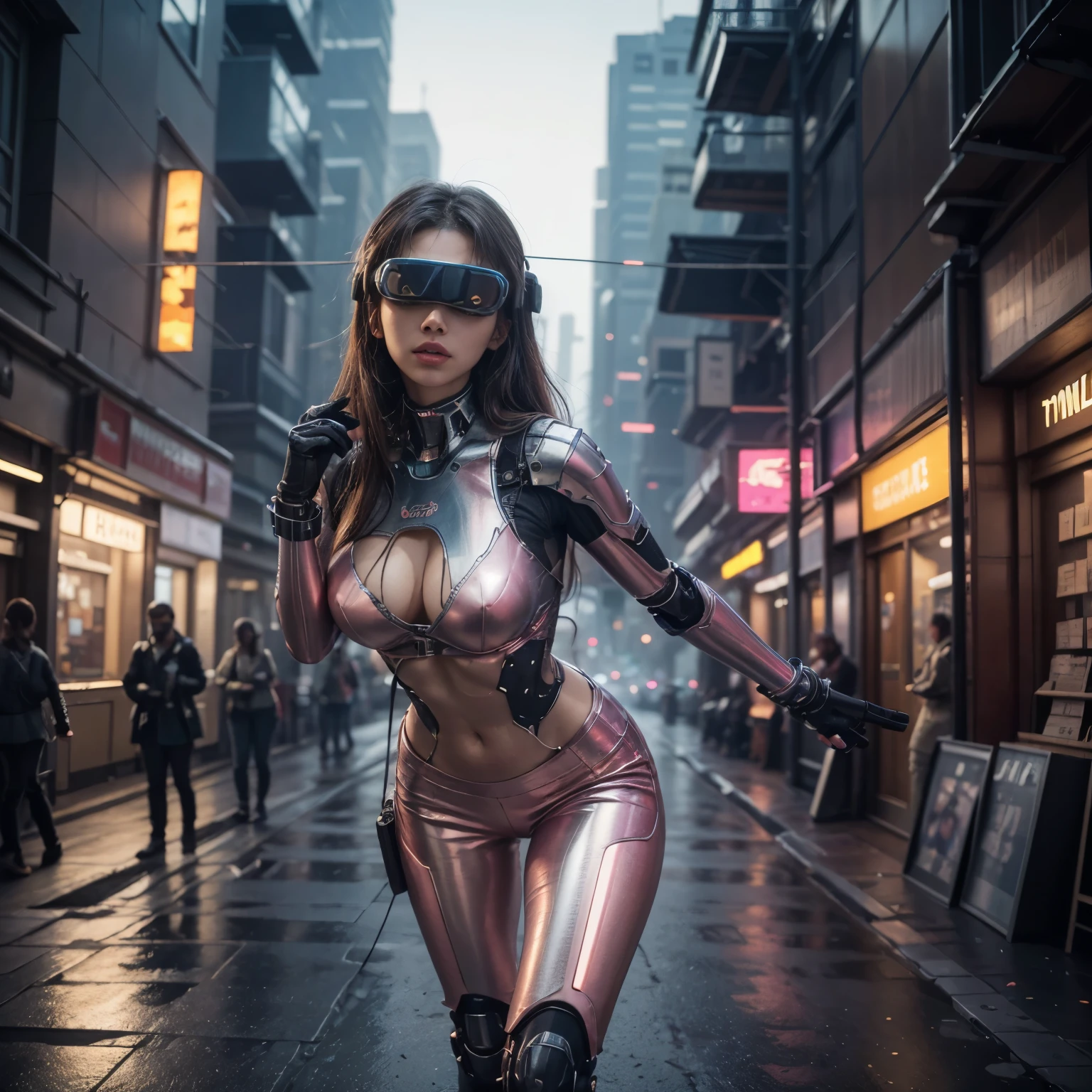 (highest quality、4k、8k、High resolution、masterpiece: 1.2)、Super detailed、(Real、Photorealistic、Photorealistic: 1.37)、SF、Beautiful young woman、super beautiful、Bounty Hunter、Cybernetic Weapons、Cyberspace、High Tech City、Shining neon lights、((Futuristic Fashion))、((Skin-tight light pink metallic outfit))、Mythical creatures、(intense action)、(Erotic pose)、Fast-paced、Exciting soundtrack、explosion、Advanced technology、Sharp contrast、Gritty atmosphere、Black Market Trading、Skyline at night、Steampunk elements、Laser gun combat、Hidden Alley、hovering drone、Enhanced Vision、The unforgiving metropolis、Cybernetic Implants、Secret organizationysterious Informant、High Speed Chase、Impressive acrobatics、Colorful holograms、Urban Exploration、Navigating Virtual Reality、A diverse and multicultural society、Dystopian society、 Crowded city street、Hall々A high-rise building、Android Companion、Illegal cybernetic modifications、A heart-pounding adrenaline rush、Heroic determination、majastrojek、cr1r3
cr1r3