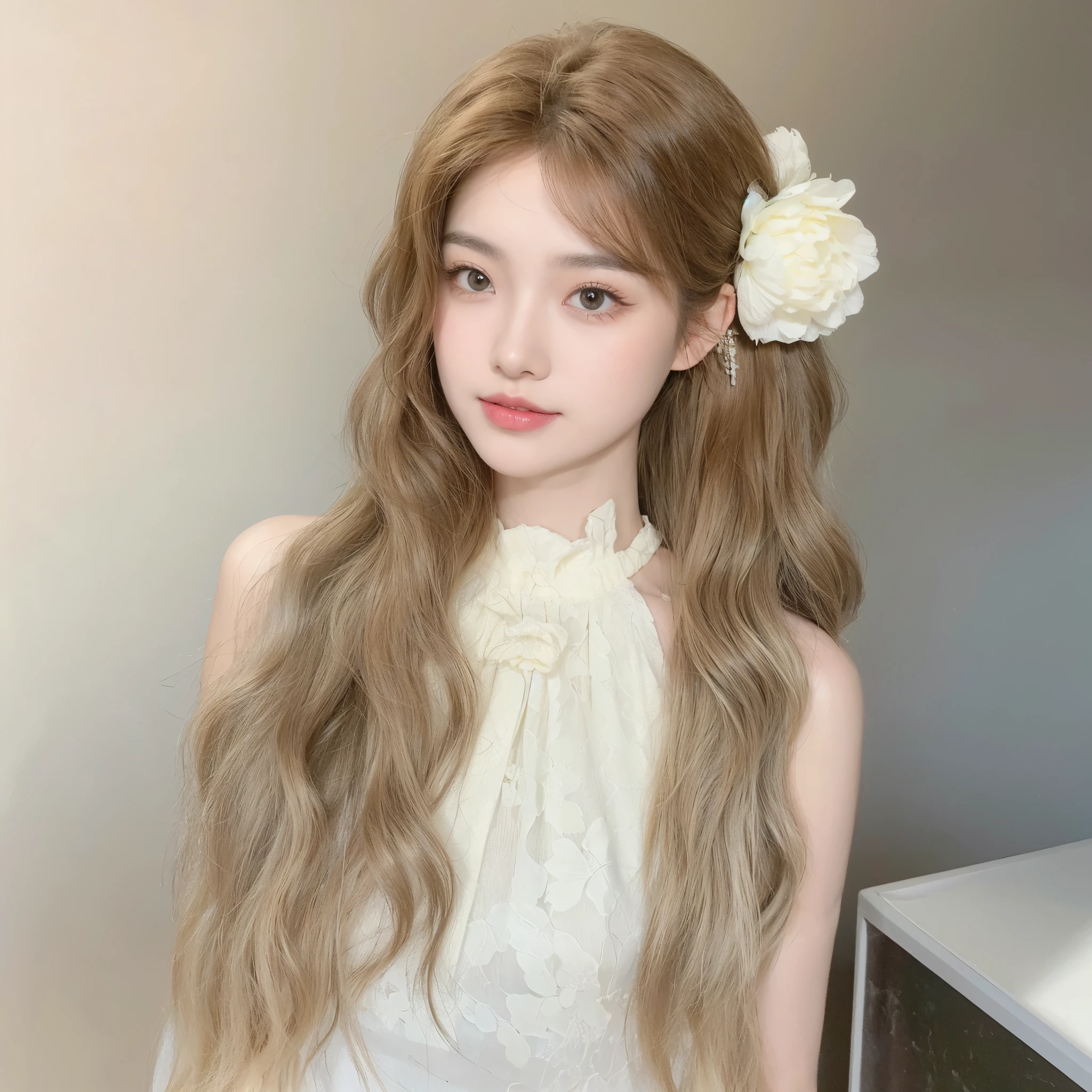 Gradient color long curly hair,Natural and beautiful hair,The background is clean and simple