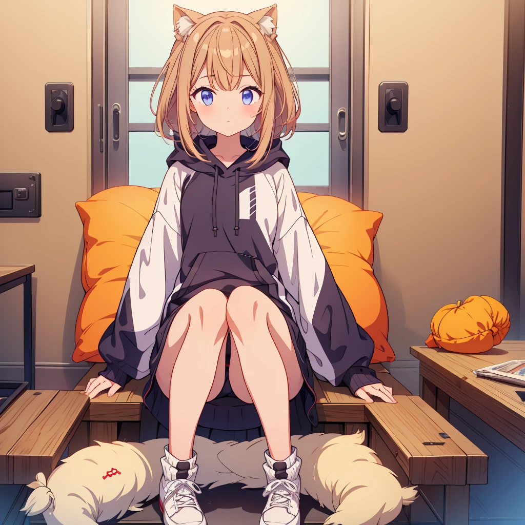 1girl、vtuber-fullbody、A simple long hoodie、Rib knit cuffs and hem、
