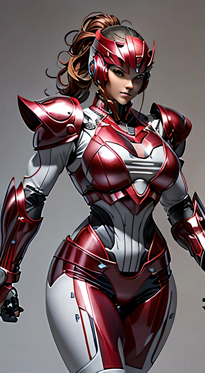 Female Robocop Solo、bright outdoors、strong light source、8K, high quality, masterpiece, 最high quality、very detailed、Armor that completely covers the whole body、very large armor、Helmet covering the head、clear pictures、Eyes hidden by thin straight goggles:1.3、The lower half of the face is raw:1.5、The lower half of the face is exposed、Luscious lips、Wine red and white metallic armor、Armor that completely covers the chest、Long, slender legs、Vibrant posel body view,Big and ample breasts:1.5, (Sports Body:1.5)、Five Fingers、photos around town