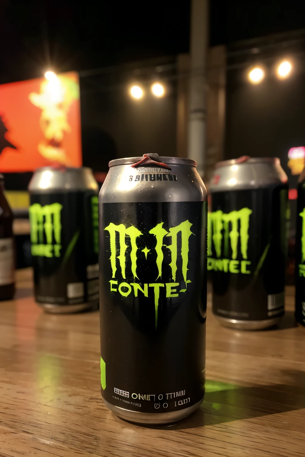 make an art of a can of monster energy drink with the colors red, black and yellow in the oktoberfest party theme