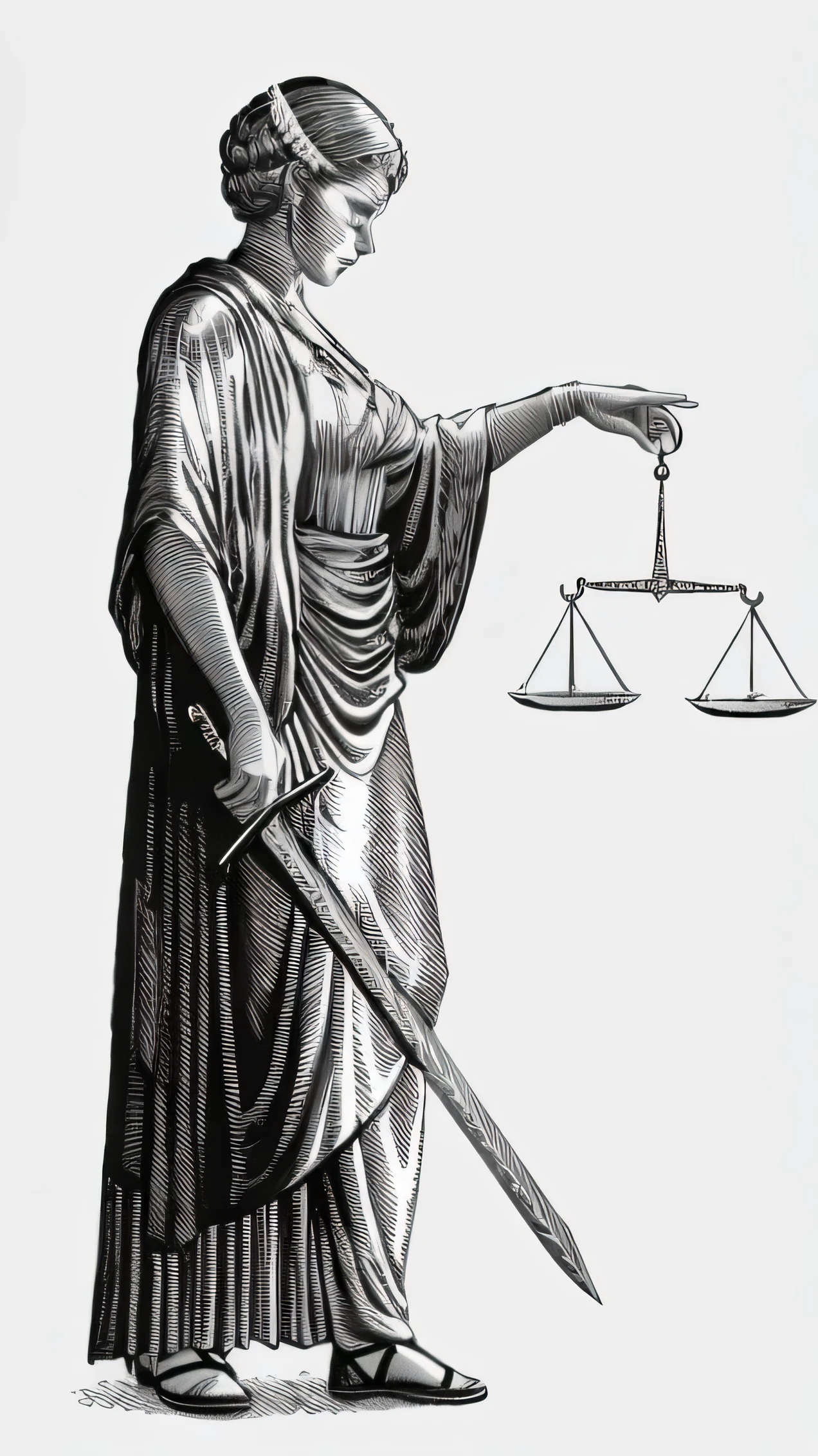 a black and white drawing of a lady holding a sword and scales, the justice tarot card, justice, female lawyer, libra, greek titan goddess themis, official illustration, law - alligned, judge, drawn image, by Giorgio De Vincenzi, libra symbol, illustration], holding scale and holding sword, court drawing, by Konrad Witz, an illustration of