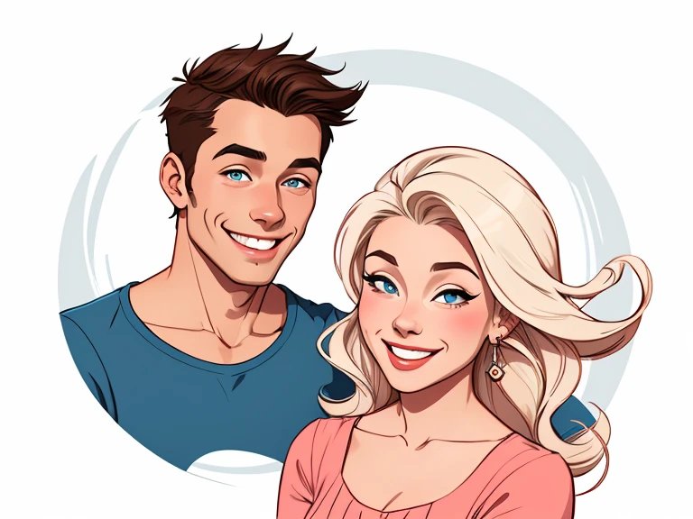 Happy couple of man and woman with beautiful smile cartoon style digital illustration white background