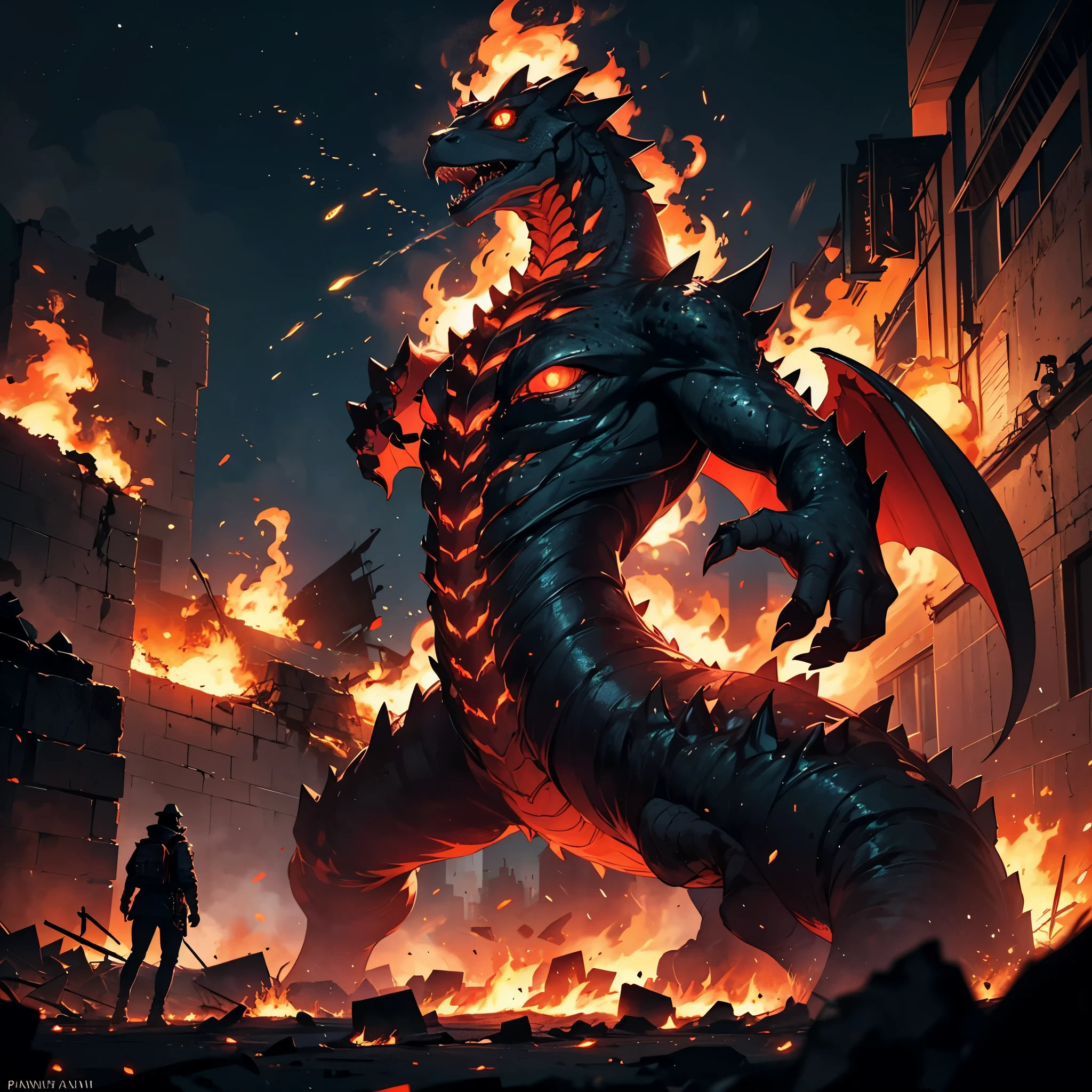 (high quality,realistic,ultra-detailed),Alpaca monster with glowing red eyes and sharp teeth,creepy lava toad kaiju emerging from a fiery crater,giant tentacles flailing,destructive battle,burning buildings and shattered glass,panicked crowd fleeing,the ground shaking under their colossal feet,flaming debris filling the air,neon lights reflecting off the chaos,streaks of radioactive fire illuminating the night sky,toxic smoke billowing from the clash,evoking a sense of dark horror and impending doom,portraits,nightmarish landscapes,surreal photography,ominous color palette,shadowy and atmospheric lighting