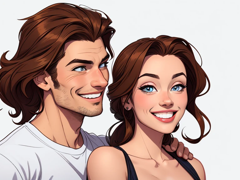 Happy couple of man and woman with beautiful smile cartoon style digital illustration white background