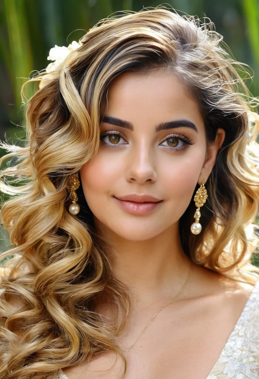 la hermana gemela es extrovertida y vivaz, con cabello largo y rubio que cae en cascadas de ondas doradas y unos ojos brillantes llenos de confianza y encanto. Su belleza es llamativa y su figura es esbelta y elegante, con una gracia natural en cada movimiento.