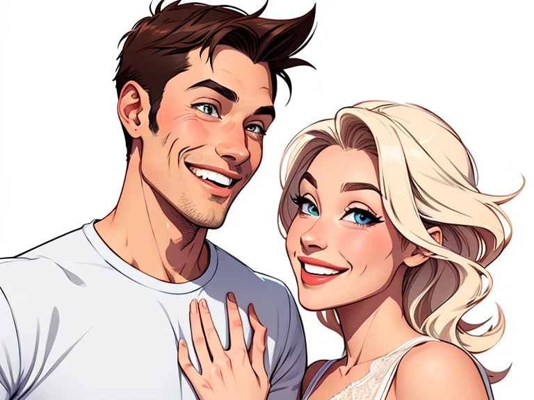 Happy couple of man and woman with beautiful smile cartoon style digital illustration white background