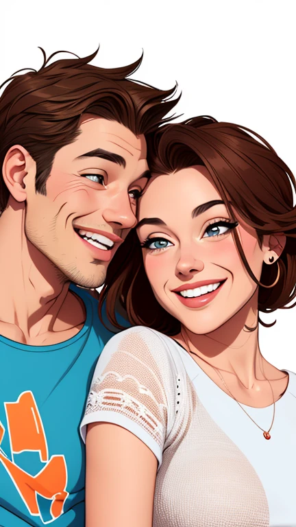Couple style digital illustration White background of happy man and woman with beautiful smile Cartoon style digital illustration White background Cartoon style happy couple in love