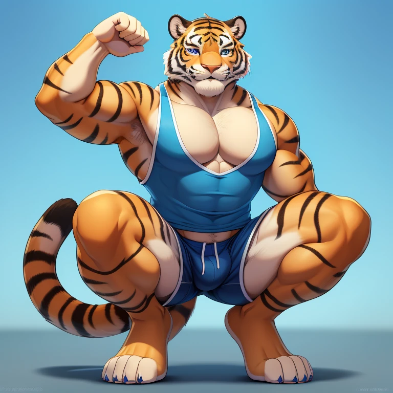 torahiko, solo, blue eyes, muscular, tiger tail, bara, (pose:1.5), (posing:1.2), (soft shading), 4k, hi res, five fingers, detailed hands, ((detailed cartoon face, (detailed eyes:1.0), detailed)), (full body), by Oliver Dugger , by zaush, (by personalami:0.5), solo, looking at viewer, big smile, short hair, 1boy, male focus, thighs, one eye closed, shorts, feet out of frame, thick thighs, tank top, squatting, blue shorts, bulge, pectoral cleavage, sidepec
INFO
Size
2272X4096
Date
Sep 30, 2023
Mode