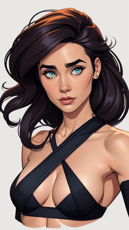 Personagem mulher ninja com marcas de guerras Imagem de desenho animado de uma mulher .cartoon style illustration, estilo de arte dos desenhos animados, estilo de arte dos desenhos animados, digital illustration style, design de personagens altamente detalhado, arte digital detalhada coragem, Forest fan art, Design de personagens de retrato, beautiful digital illustration, retrato de alta qualidade, Arte em quadrinhos, mulher jovem cabelo com transas lindas . Beautiful lined eyes Medium large bust and wonderful sexy clothes. image expression of sexual desire from waist to head illustration Jennifer Connelly and Salma haiek