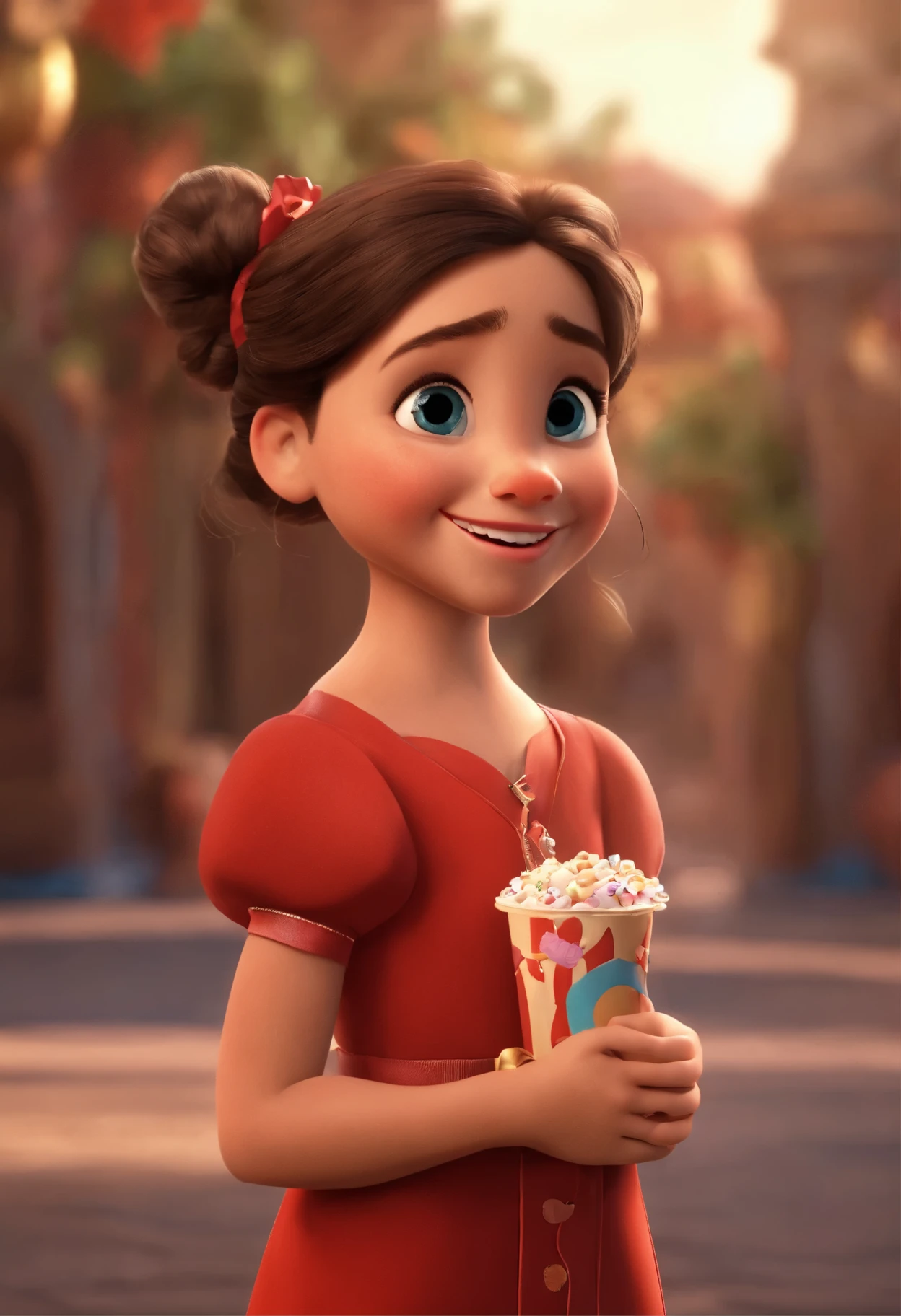 describe: Make a Girl Feature: She is 5 years old，A front tooth is missing: Disney Type Sharing: She is wearing a graduation gown，Holding a straw in his hand，Giggling and showing flaws in teeth.
quality: Pixar, ..3D, Disney creates Disney characters, Pixar