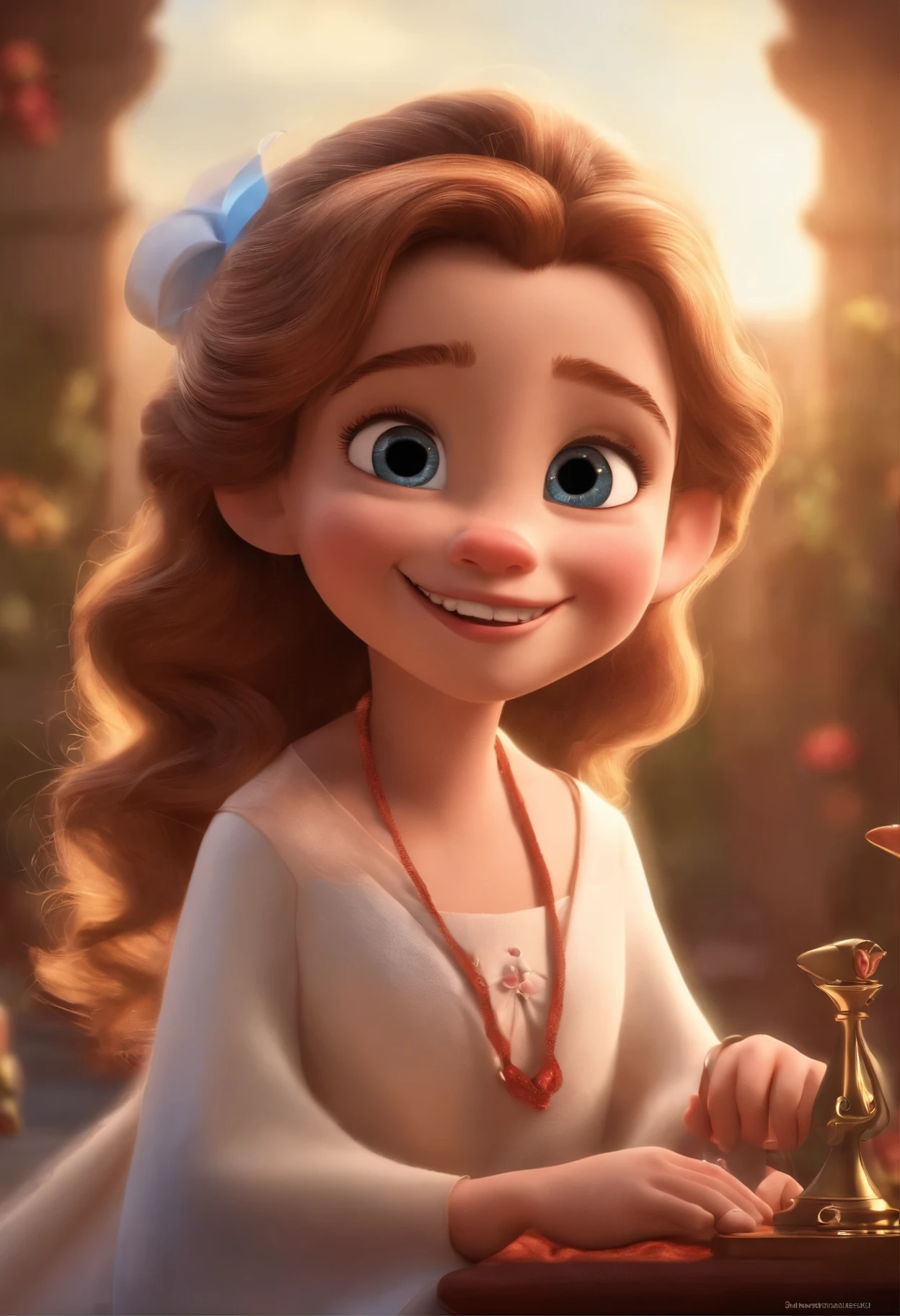 describe: Make a Girl Feature: She is 5 years old，A front tooth is missing: Disney Type Sharing: She is wearing a graduation gown，Holding a straw in his hand，Giggling and showing flaws in teeth.
quality: Pixar, ..3D, Disney creates Disney characters, Pixar