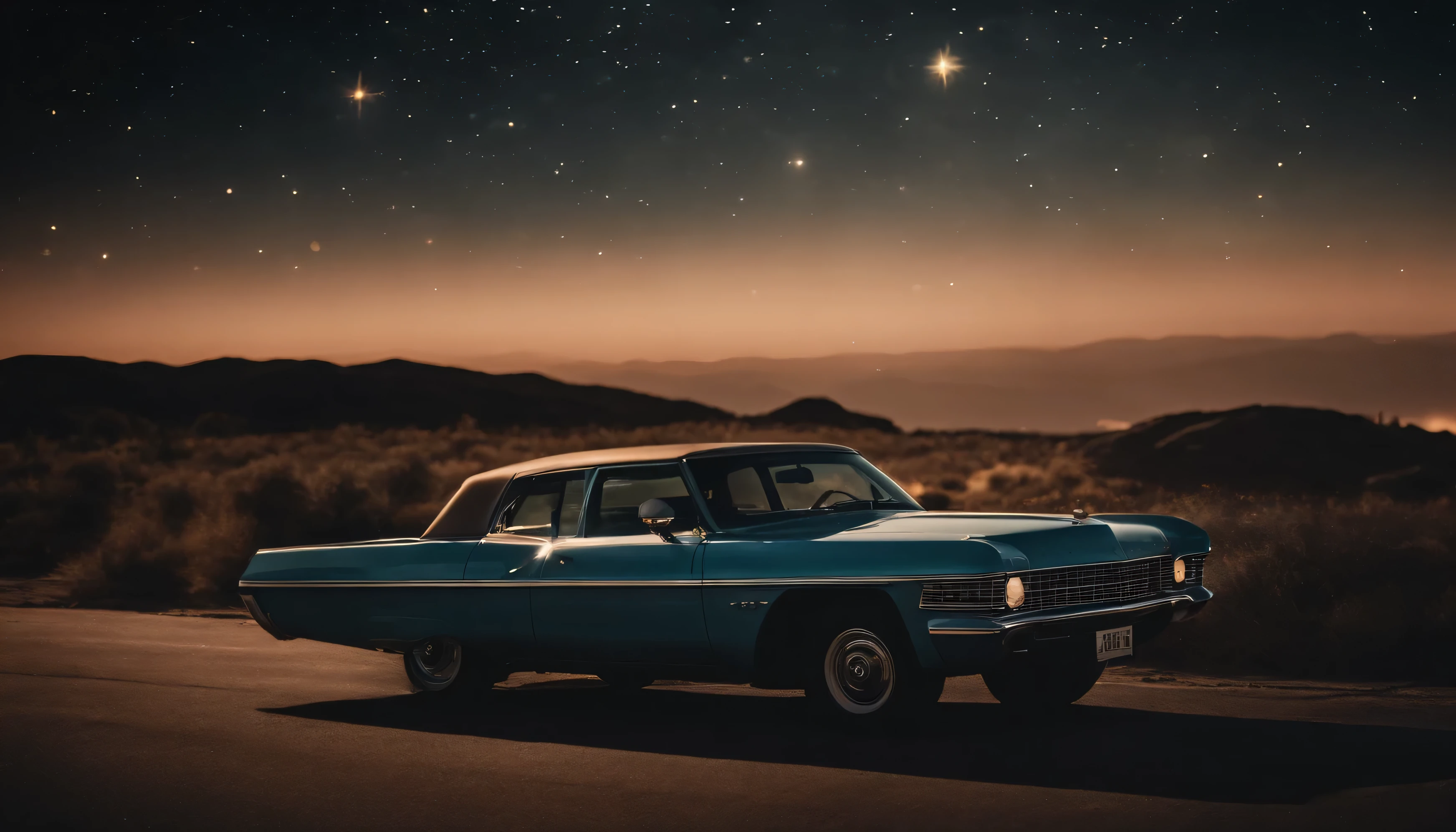 Make a beautiful scene of stars and space like 1970's time old time shot on movie, vintage, old 1990 vibe, vintage shot