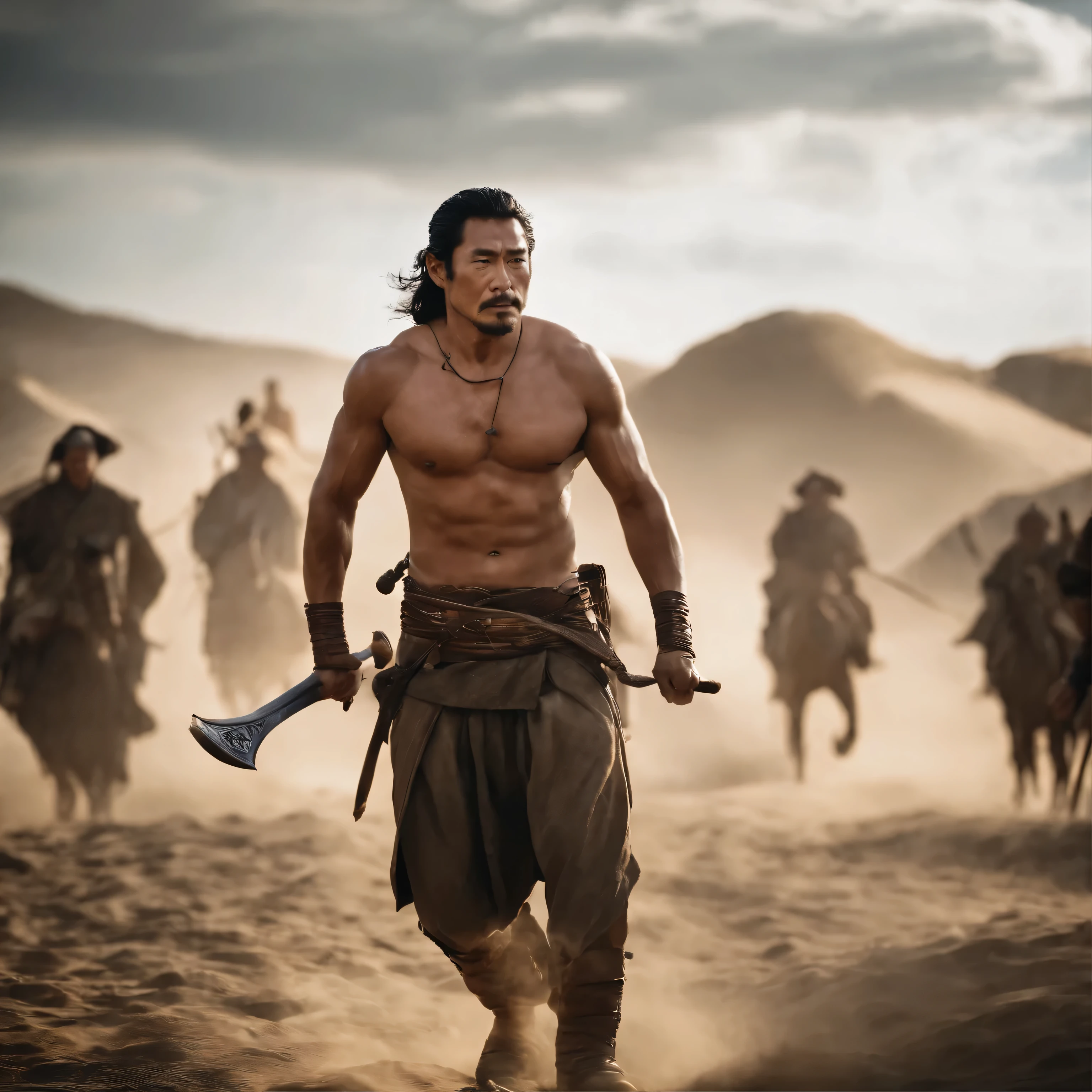 (highest quality, 8k, 32k, Perfect body, Highly detailed face, , Fine grain)、(warrior、A warrior in dirty clothes and a kimono、Tattered Warrior、warrior way、40 year old man、長いMessy Hair、Messy Hair、Messy Hair、stubble、Sunburned skin、wrinkled face、Unemployed and poor warrior、 No feudal lord to serve)