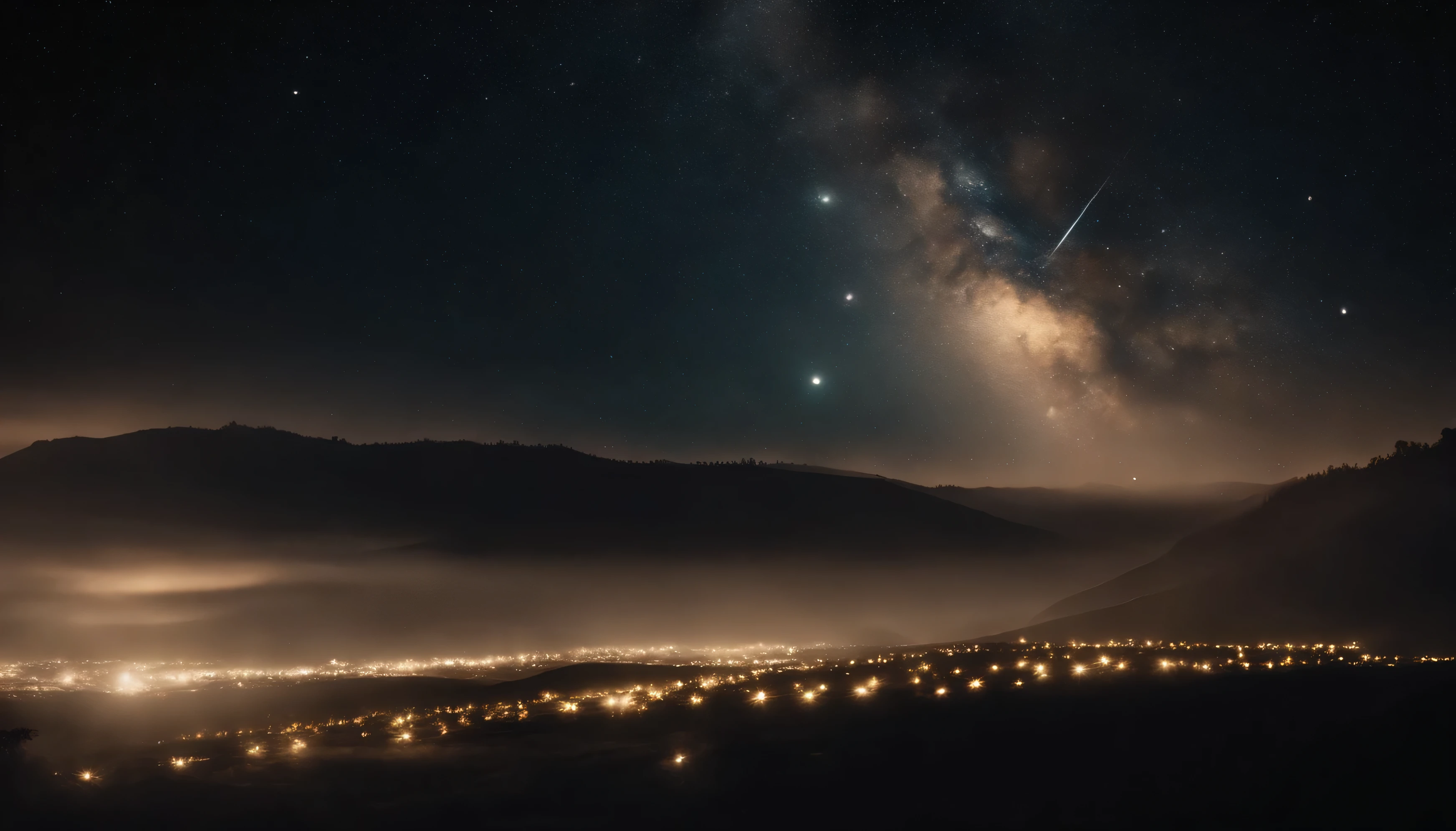 Make a beautiful scene of stars and space like 1970's time old time shot on movie, vintage,