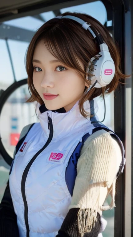(NSFW), (1 girl: 1.3),
BREAK, Half body shot, Japanese, 17 year old supermodel, High school girl, (from the side), (Best quality: 1.4), 32K resolution, (Realistic: 1.5), (Surrealistic: 1.5), High resolution 32k UHD, (Masterpiece: 1.2)), (Improved quality: 1.4), (Very beautiful facial details), (Top quality realistic textured skin: 1.4), (Perfect anatomy: 1.2), Yes:1.37),
BREAK
  ((astrovest:1.5)), ((headphone:1.15)),
BREAK
(black sleeves):2,(black long sleeves):2,(astrovest):2,
BREAK
(look at viewer):1.2,De-emphasizes the bust top, ((In a futuristic white classroom: 1.15)), inside spacecraft, precise fingers, very detailed, symmetrical eyes, ((looks at viewer)), natural makeup, ( (Good eye for quality: 1.2)), (Tired, sleepy and satisfied: 0.0), (Beautiful lips: 1.33), (Great nose: 1.2), ((Physically-based rendering of background: 1.37)), Thin: 1.2, flat chest, (slender lower body), brown hair, (shaggy hair:1.37), anxious face, gentle light illuminates face and body, professional film lighting,smile,