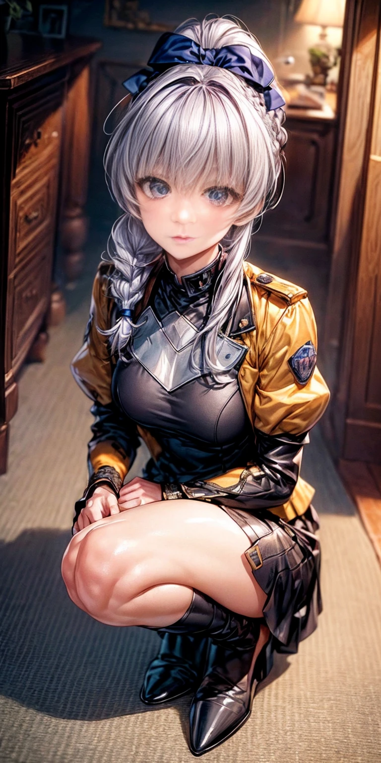 (masterpiece),(best quality),(ultra-detailed), (full body:1.2), cute, cubby, ponytail, full body, chibi,pvc, best quality, 1girl, solo, dark armored dress, dark sword,dark gauntlets, (sitting on carpet), (in garden), hair between eyes, black dress, breastplate, black armor, bangs, french braid, parted lips, puffy sleeves, long sleeves, short hair,( (beautiful detailed face), (beautiful detailed eyes) (Teletha Testarossa Full Metal Panic)