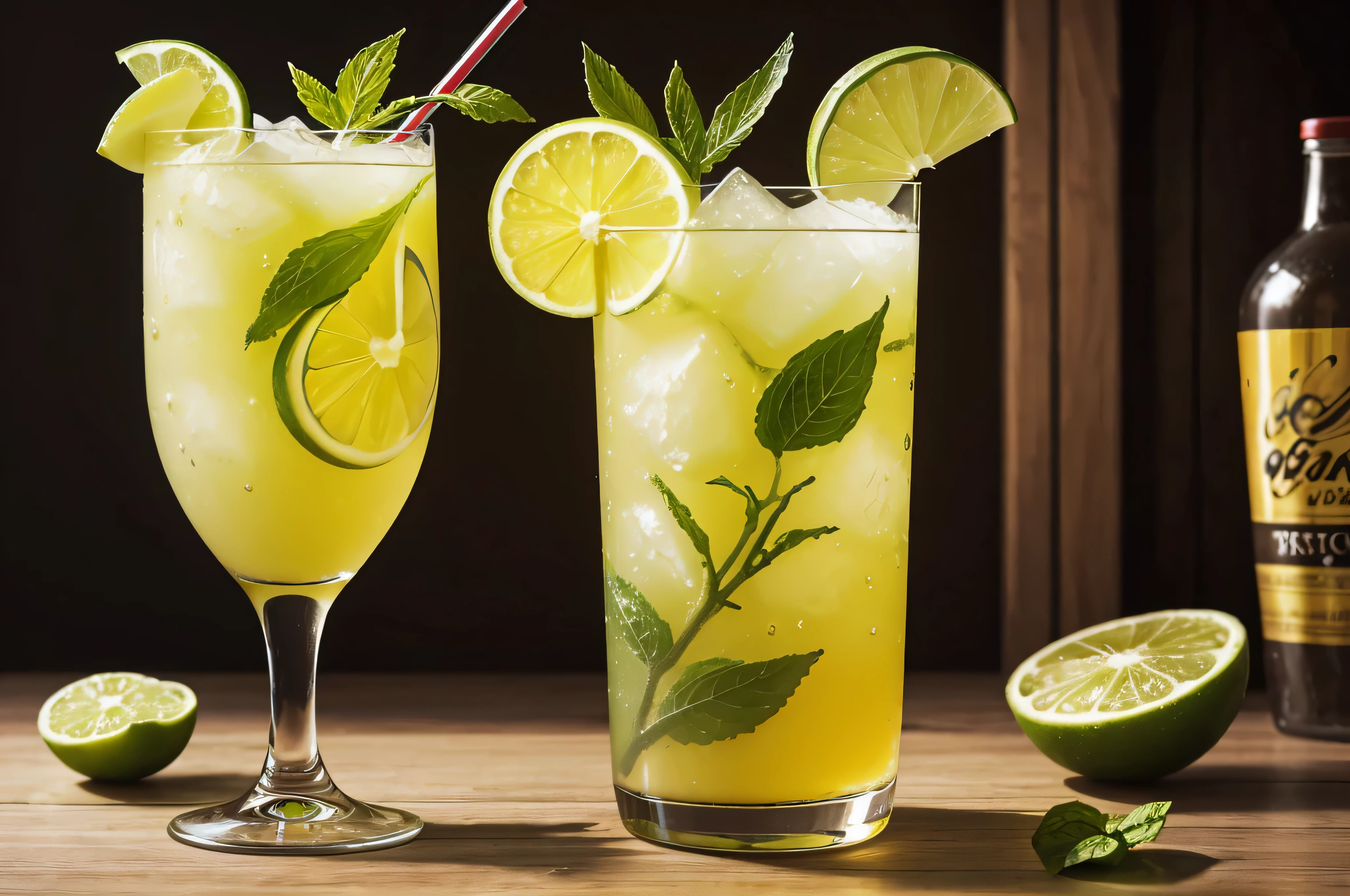 The Exotic Passion Fruit Mojito is a refreshing drink that evokes the tropical flavors of distant islands. Its bright lime green hue is adorned with small pieces of passion fruit pulp, which float delicately on the surface of the glass. The fresh, citrusy aroma of lemon is complemented by the soft sweetness of passion fruit, creating a symphony of flavors that transports consumers to exotic and unknown lands. (digital art, fantasy art, RPG art)
