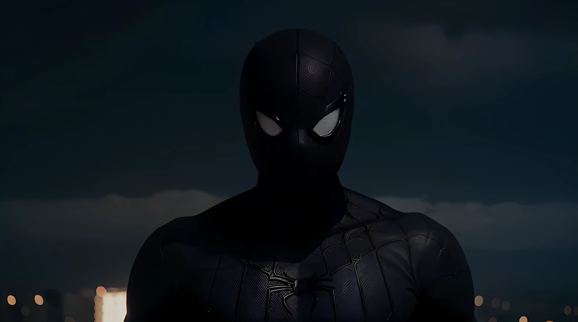 Black spider man, Black suit, on the sky, 4k, wallpape