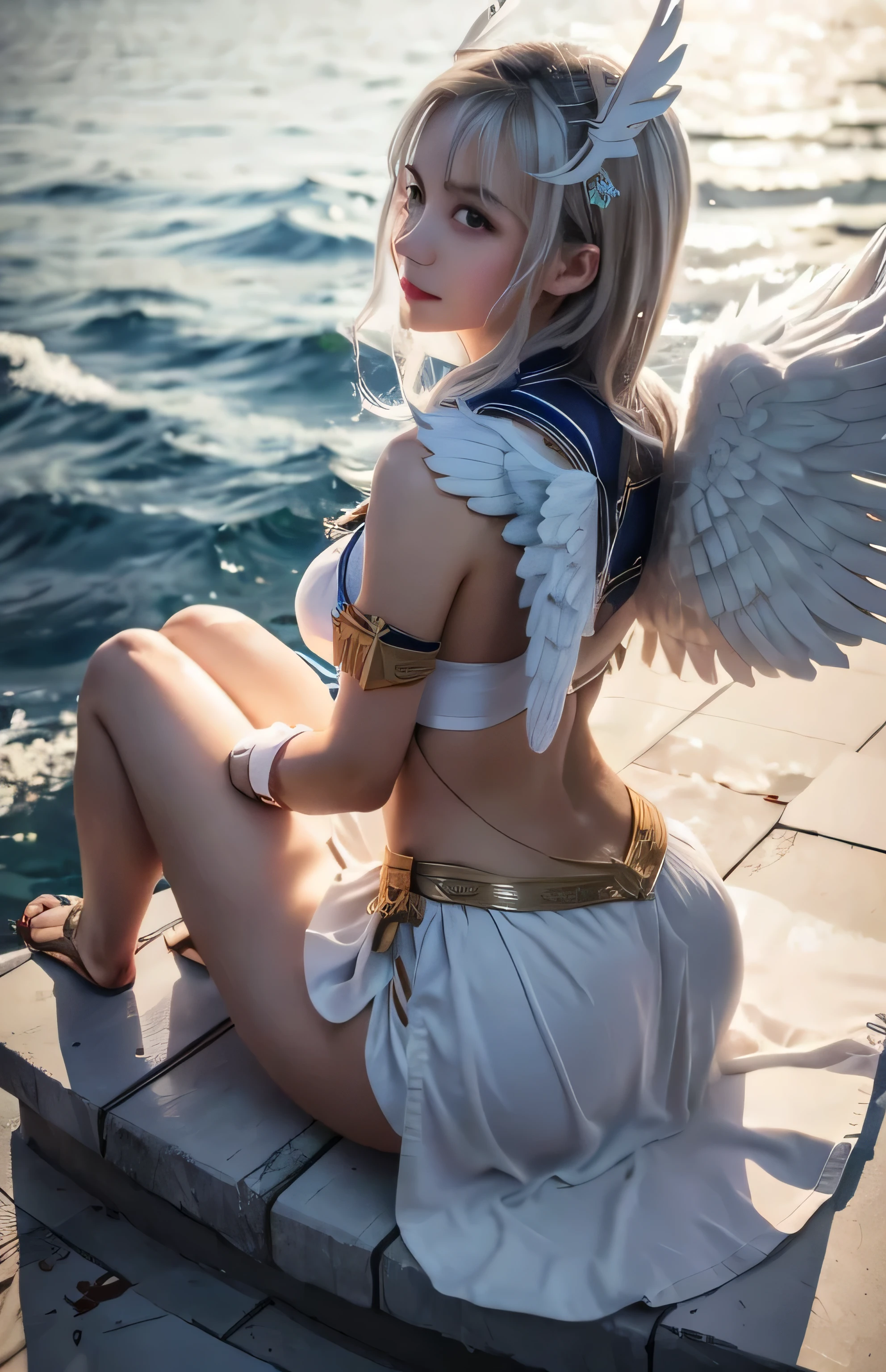 Greek warships、She has white angel wings on her back