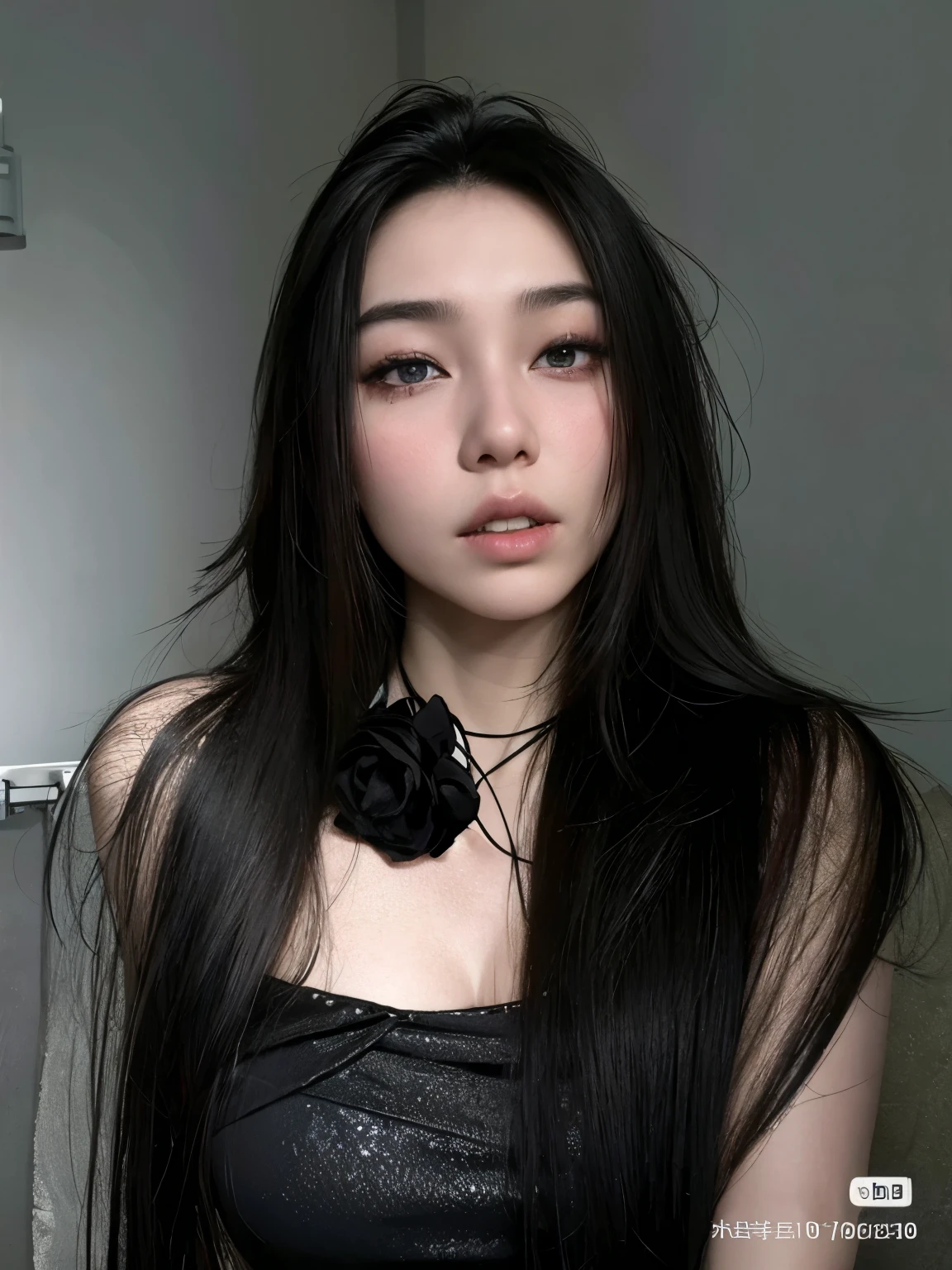 curvy Asian woman with long black hair and black blouse, cruel korean goth girl, com cabelo comprido and piercing eyes, Ulzzang, coreana, asian girl com cabelo comprido, pale gothic beauty, corte de cabelo preto hime, sui ishida com cabelo preto, linda mulher sul-coreana, com cabelo comprido, com cabelo preto liso
