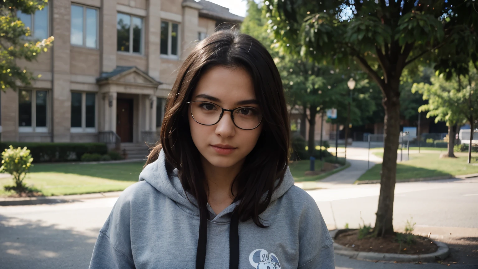 ((best quality)), ((masterpiece)), (detailed), perfect face
shy face, school scenery, wearing hoodie, eye glasses