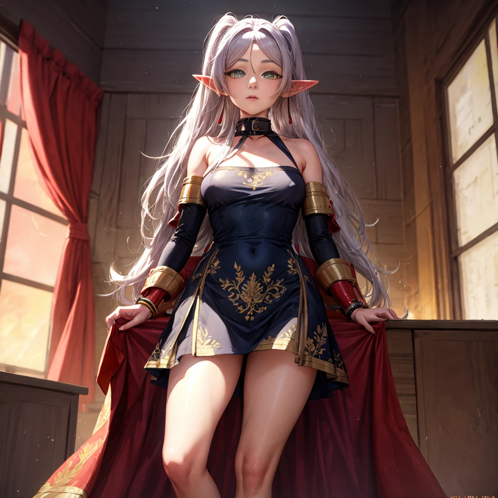 Best quality, graceful pose,(eye color: 1.5), color ribbons, bows, long hair, color hair, BREAK bracelets, bare shoulders, bikini armor, bracelets, collars, detached sleeves, dresses, earrings, florals, jewelry, metal collars , miniskirt, hip curtain, COLOR dress, COLOR skirt, COLOR sleeves, COLOR thighs, ring, skirt, thighs, BREAK looking at the audience, BREAK indoors, bed BREAK,LIBRARY BREAK , MOUNTAIN BREAK,GARDEN BREAK,(works: 1.2), best quality, high resolution, unity Wallpaper 8k, (illustration:0.8), (beautiful eye details:1.6), highly detailed faces, perfect lighting, highly detailed CG, (perfect hands, perfect anatomy)