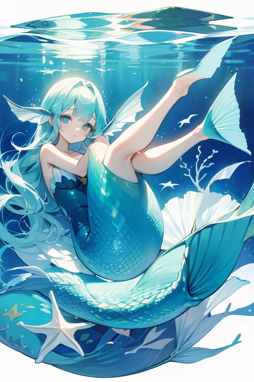 mermaid、Have legs、cute、Sea-like
