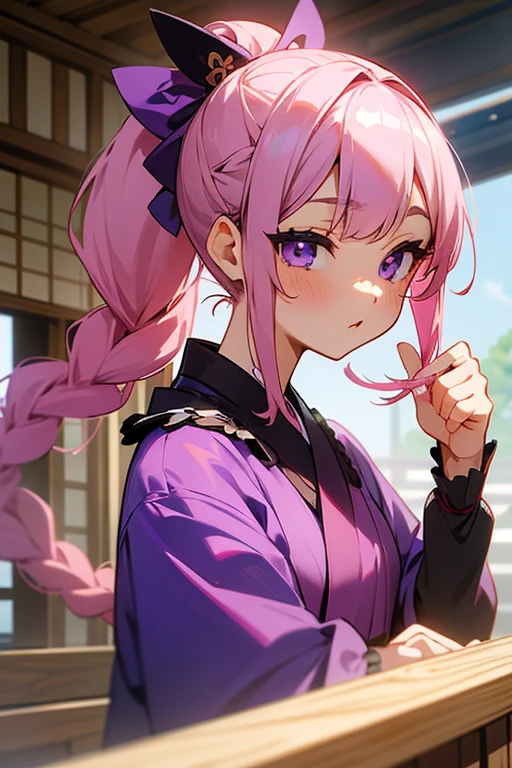 Ms. Haikara、Beauty、Let's clean your eyes、Sharpen your eyes、The Taisho Period in Japan、Benio、ponytail、cute、Pink hair、cute髪飾り、Braid、Purple eyes、Clothing of the early Showa period、