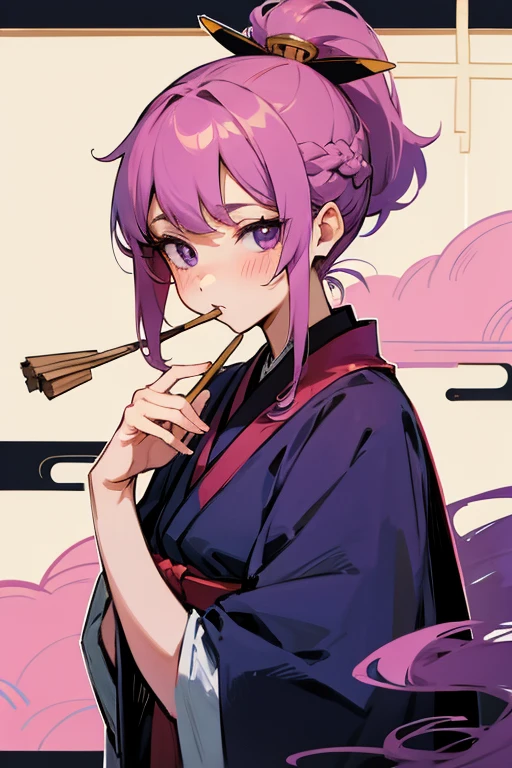 Ms. Haikara、Beauty、Let's clean your eyes、Sharpen your eyes、The Taisho Period in Japan、Benio、ponytail、cute、Pink hair、cute髪飾り、Braid、Purple eyes、Clothing of the early Showa period、Eat skewers of dango