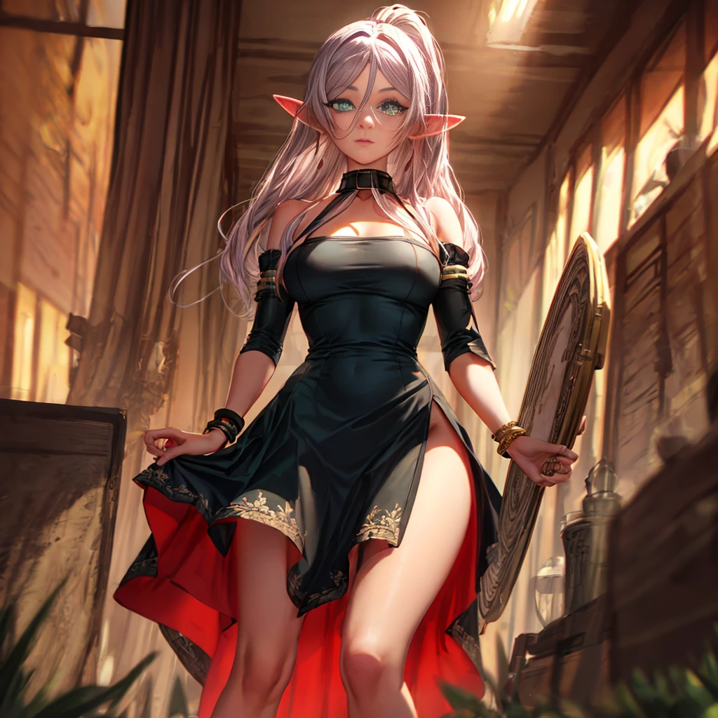 Best quality, graceful pose,(eye color: 1.5), color ribbons, bows, long hair, color hair, BREAK bracelets, bare shoulders, bikini armor, bracelets, collars, detached sleeves, dresses, earrings, florals, jewelry, metal collars , miniskirt, hip curtain, COLOR dress, COLOR skirt, COLOR sleeves, COLOR thighs, ring, skirt, thighs, BREAK looking at the audience, BREAK indoors, bed BREAK,LIBRARY BREAK , MOUNTAIN BREAK,GARDEN BREAK,(works: 1.2), best quality, high resolution, unity Wallpaper 8k, (illustration:0.8), (beautiful eye details:1.6), highly detailed faces, perfect lighting, highly detailed CG, (perfect hands, perfect anatomy)