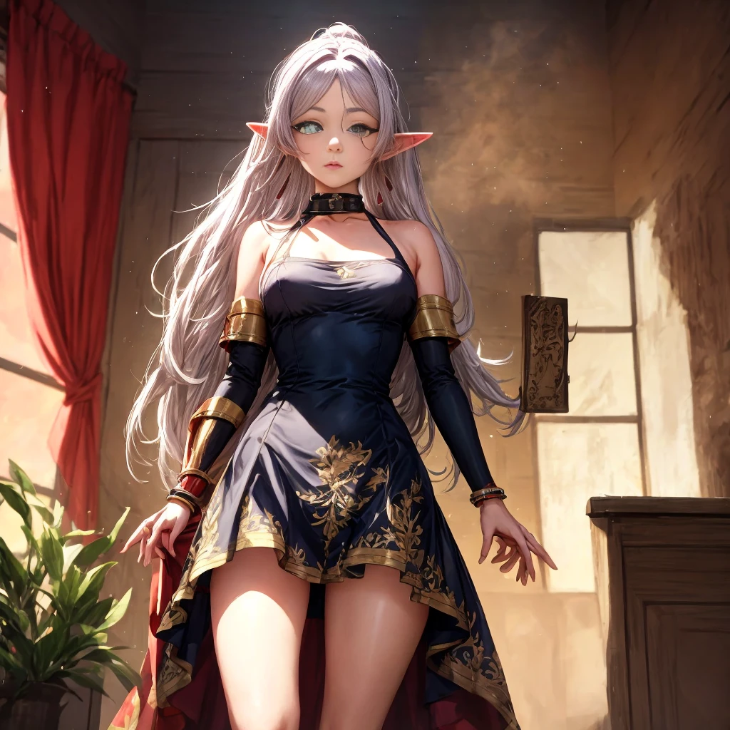 Best quality, graceful pose,(eye color: 1.5), color ribbons, bows, long hair, color hair, BREAK bracelets, bare shoulders, bikini armor, bracelets, collars, detached sleeves, dresses, earrings, florals, jewelry, metal collars , miniskirt, hip curtain, COLOR dress, COLOR skirt, COLOR sleeves, COLOR thighs, ring, skirt, thighs, BREAK looking at the audience, BREAK indoors, bed BREAK,LIBRARY BREAK , MOUNTAIN BREAK,GARDEN BREAK,(works: 1.2), best quality, high resolution, unity Wallpaper 8k, (illustration:0.8), (beautiful eye details:1.6), highly detailed faces, perfect lighting, highly detailed CG, (perfect hands, perfect anatomy)