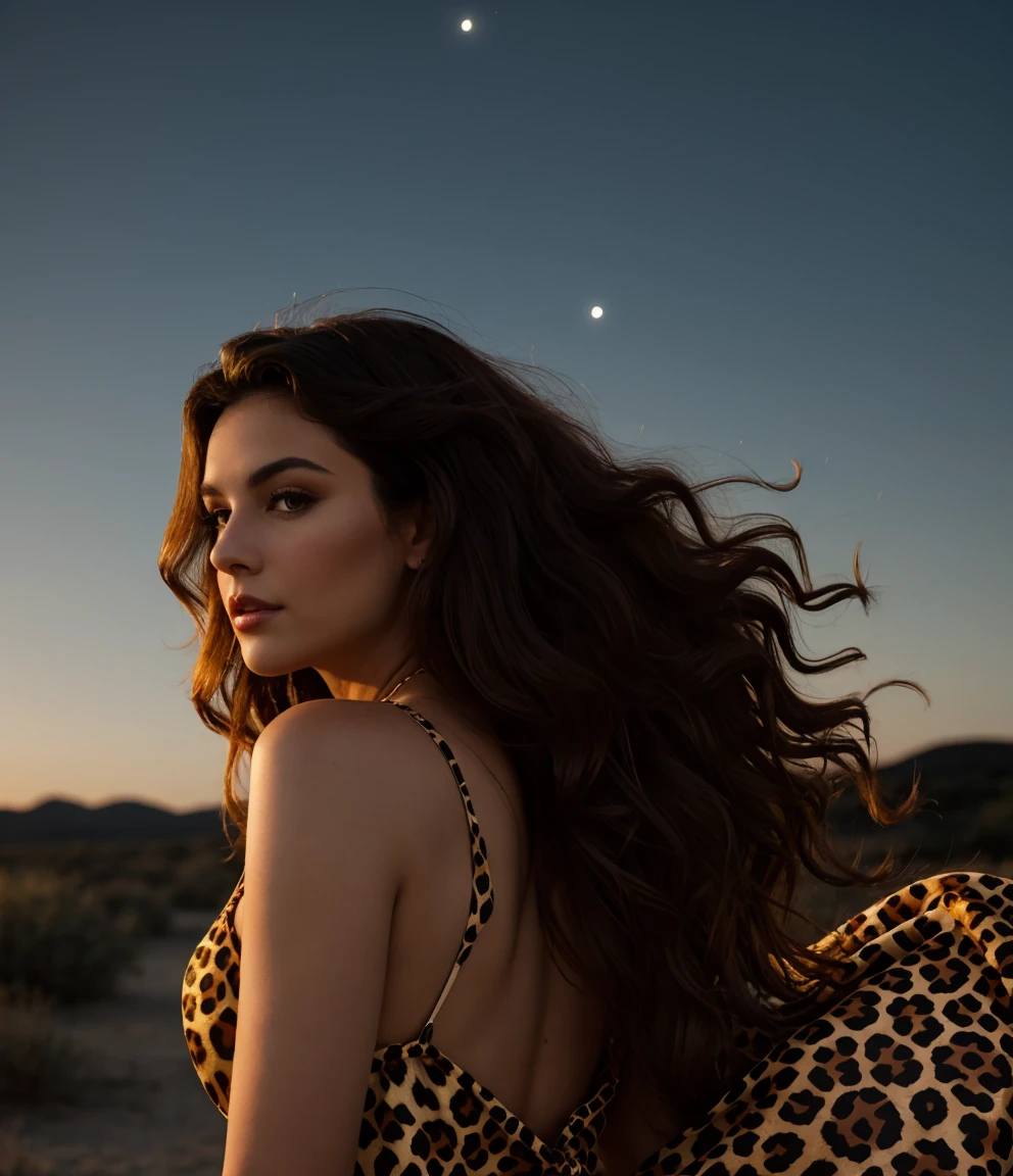 Low-angle shot, Retrato de cuerpo entero, Award-winning glamorous photography,((La mejor calidad)), (((Obra maestra)), ((realista)), Beautiful 21 year old woman, (cabello largo negro), brown eyes, Pechos enormes, senos grandes, inocente, (Low-angle shot), a beautiful brunette woman spinning and dancing on the grass in the moonlight, ((his head tilted back)), ((eyes closed)), wearing a summer dress with a small blue and purple flower print, una noche de verano, cielo oscuro, cielo estrellado oscuro, dramatic composition, Epic scale, Sense of Awe, ultrahigh resolution.fotorrealista:.1.4, (Piel alta y detallada:1.2), 8k UHD, DSLR, alta calidad, Film grain, Fujifilm XT curvy body, latina de piel morena clara
