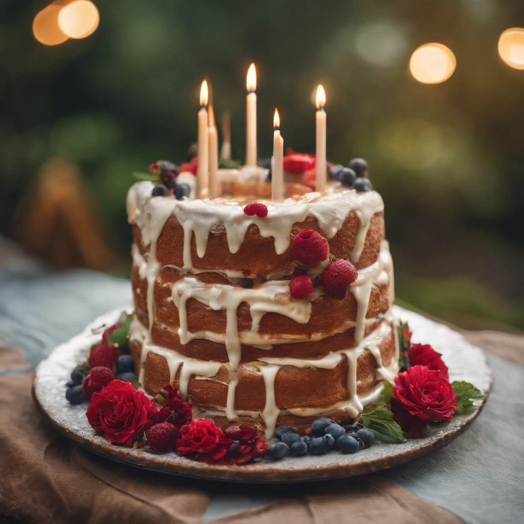 (best quality,4k,8k,highres,masterpiece:1.2),ultra-detailed,(realistic,photorealistic,photo-realistic:1.37),birthday cake with lit candles,large tablet with various dishes,english garden with colorful flowers and tall trees,cats and dogs playing together,soft natural lighting,colorful and vibrant palette,bursts of bokeh