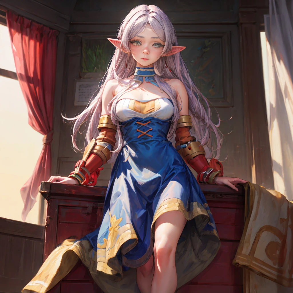 Best quality, graceful pose,(eye color: 1.5), color ribbons, bows, long hair, color hair, BREAK bracelets, bare shoulders, bikini armor, bracelets, collars, detached sleeves, dresses, earrings, florals, jewelry, metal collars , miniskirt, hip curtain, COLOR dress, COLOR skirt, COLOR sleeves, COLOR thighs, ring, skirt, thighs, BREAK looking at the audience, BREAK indoors, bed BREAK,LIBRARY BREAK , MOUNTAIN BREAK,GARDEN BREAK,(works: 1.2), best quality, high resolution, unity Wallpaper 8k, (illustration:0.8), (beautiful eye details:1.6), highly detailed faces, perfect lighting, highly detailed CG, (perfect hands, perfect anatomy)