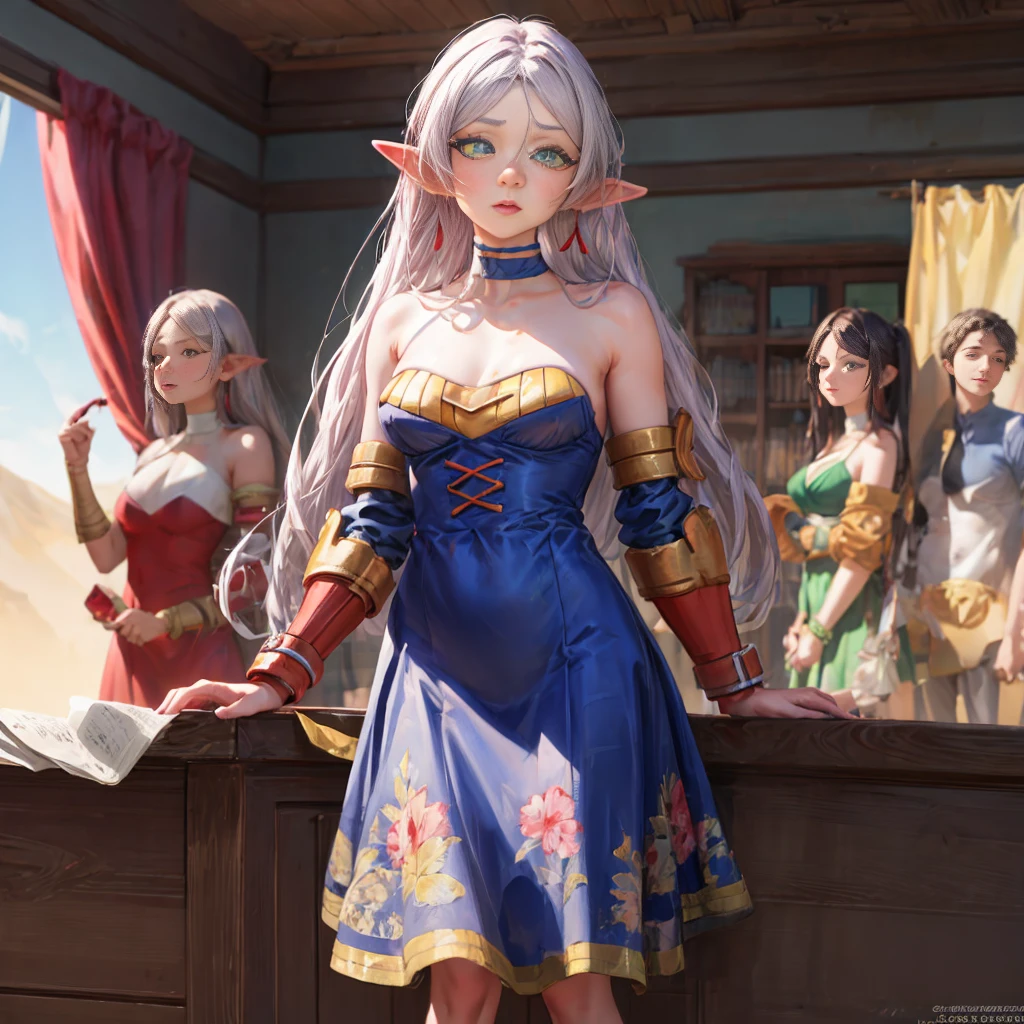 Best quality, graceful pose,(eye color: 1.5), color ribbons, bows, long hair, color hair, BREAK bracelets, bare shoulders, bikini armor, bracelets, collars, detached sleeves, dresses, earrings, florals, jewelry, metal collars , miniskirt, hip curtain, COLOR dress, COLOR skirt, COLOR sleeves, COLOR thighs, ring, skirt, thighs, BREAK looking at the audience, BREAK indoors, bed BREAK,LIBRARY BREAK , MOUNTAIN BREAK,GARDEN BREAK,(works: 1.2), best quality, high resolution, unity Wallpaper 8k, (illustration:0.8), (beautiful eye details:1.6), highly detailed faces, perfect lighting, highly detailed CG, (perfect hands, perfect anatomy)