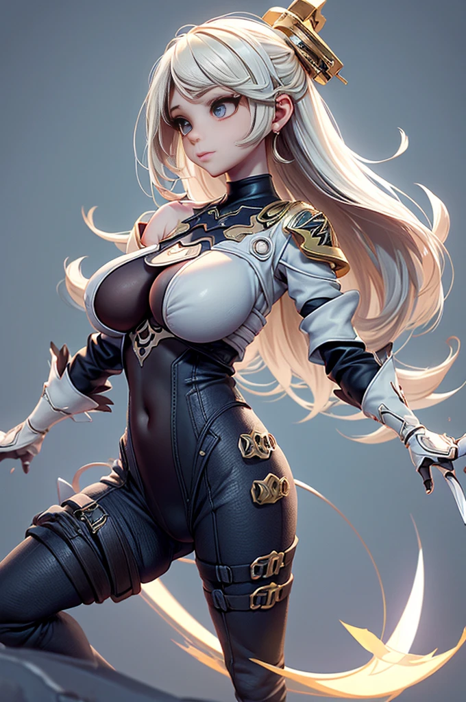 Nier automata, (nier automata), solo, ray tracing, Estilo 3D, 3DMM, corpo inteiro,(Front view), (Emist on the left),(seios muito grande),barriga perfeita, perfect and symmetrical eyes, (perfect handuturistic sword in hand)), ((cabelos curto)), pele clara, cintura fina, pernas grande, low water, Show legs to the top of the waist, (tecido partido caindo sobre as pernas),((top muito aberto)),pele ultra realista, pele ultra detalhada, olhos realistas humano,pele ultra realista,traje super sensual, top com babados,(pubis com muito volume),(extremamente sensual),(very sensual),((saia rodada com texturas detalhas nas extremidades)),((saia rodada com abertura em uma das laterias)),((saia curta projetada para traz)),((bodysuit extremamente fino branco cavado)),((white bodysuit with slit to the waist)),((mid-waist bodysuit)),(mostrar pernaostrar pernas), top quadriculado, fendas da cintura para a coxa, desenhos decorando tecidos, linhas acesas no tecido,texturas bem definidas, dress flying backwards,(((Big tits))),(((Big tits))),(((bodysuit cavado branco))),(((bodysuit fino e cavado branco no alto da cintura))),(((ninfa))),(((ninfeta))),((ninfeta)),((((one shoulder thigh length)))),(((modelo coreana)))