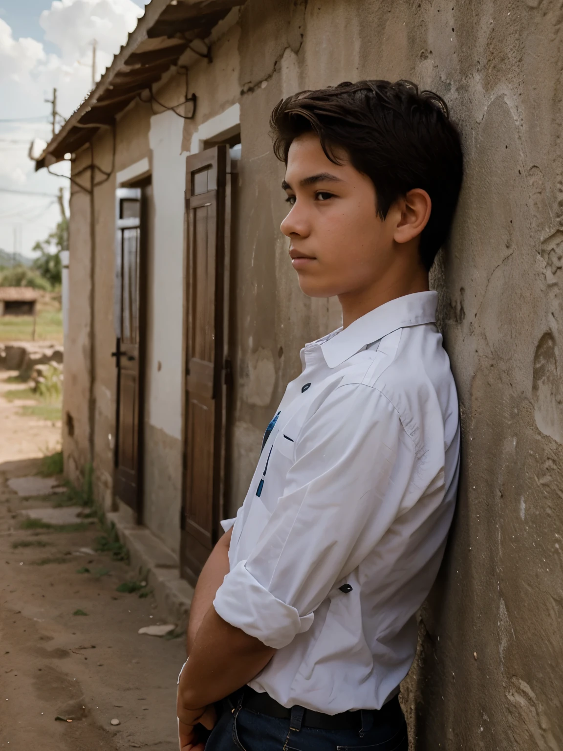 15 year old boy, Profile photo in a rural place in Mexico, doing a cute pose