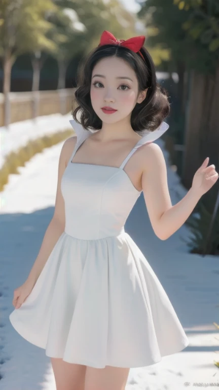 ((1 chica)), Obra maestra, (alta calidad, mejor renderizado), (hermosa chica, Blanco como la nieve), (bomb, estilo pin-up), caliente, seda floja, cuerpo perfecto, araffed Blanco como la nieve in a yellow dress with a red bow, sexy Blanco como la nieve, portrait of Blanco como la nieve, pale Blanco como la nieve skin, 4k high definition. Blanco como la nieve hair, Princesa de Disney, hermosa princesa femenina, princesa anime, high definition artwork, arte oficial, dibujos animados de disney, princesa hermosa, fondo del bosque, piernas largas y delgadas, pechos grandes, pose sexy, Colores vibrantes