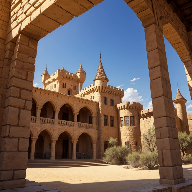 The Reuven Empire is a majestic kingdom with a grand wood and sandstone castle as its centerpiece. Though the land is a desert, the people have adapted to this biome by developing a unique way of life. The castle is built in a dry region, with lots of sand. It is luxurious, and is built near a huge oasis. Part of the castle is built of wood. The furnishings are black and red as those are the royal colors. snakes and scorpions lurk around this kingdom. Garnet is the royal gemstone.