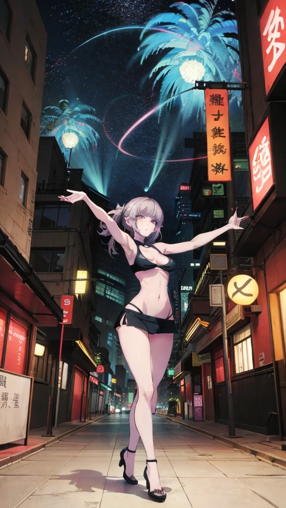 Seven grass camelina, 肉肉of大腿, Instagram poses,Dynamic angle, Show armpits, ((good exercise)), nipple,美丽of胸部、巨大of乳房:1.4,丰满of乳房 , 快樂of表情, (Whole body image:1.5), (8k, 最好of质量, high resolution:1.35), (original photo:1.2), (Reality:1.37), (masterpiece: 1.25), Dramatic Lighting, Photon Mapping, symmetry, complex, grace, (1 girl), 美丽of胸部、巨大of乳房:1.4,丰满of乳房, 长长of睫毛, 細緻of睫毛, Eyeshadow, 发光of眼睛, ((Natural Makeup, Clear facial features)), ((Curvy body, Showing stomach)), ((細緻美麗of眼睛: 1.2)), bad girl, of, ((Street background, night))