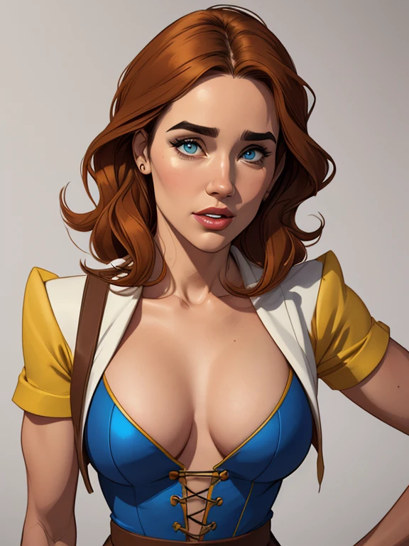 Personagem mulher PinUp dos anos 30 com marcas de guerras Imagem de desenho animado de uma mulher .cartoon style illustration, estilo de arte dos desenhos animados, estilo de arte dos desenhos animados, digital illustration style, design de personagens altamente detalhado, arte digital detalhada coragem, Forest fan art, Design de personagens de retrato, beautiful digital illustration, retrato de alta qualidade, Arte em quadrinhos, mulher jovem cabelo com transas lindas . Beautiful lined eyes Medium large bust and wonderful sexy clothes. image expression of sexual desire from the waist to the illustration Jennifer Connelly Fallout 23 uniform