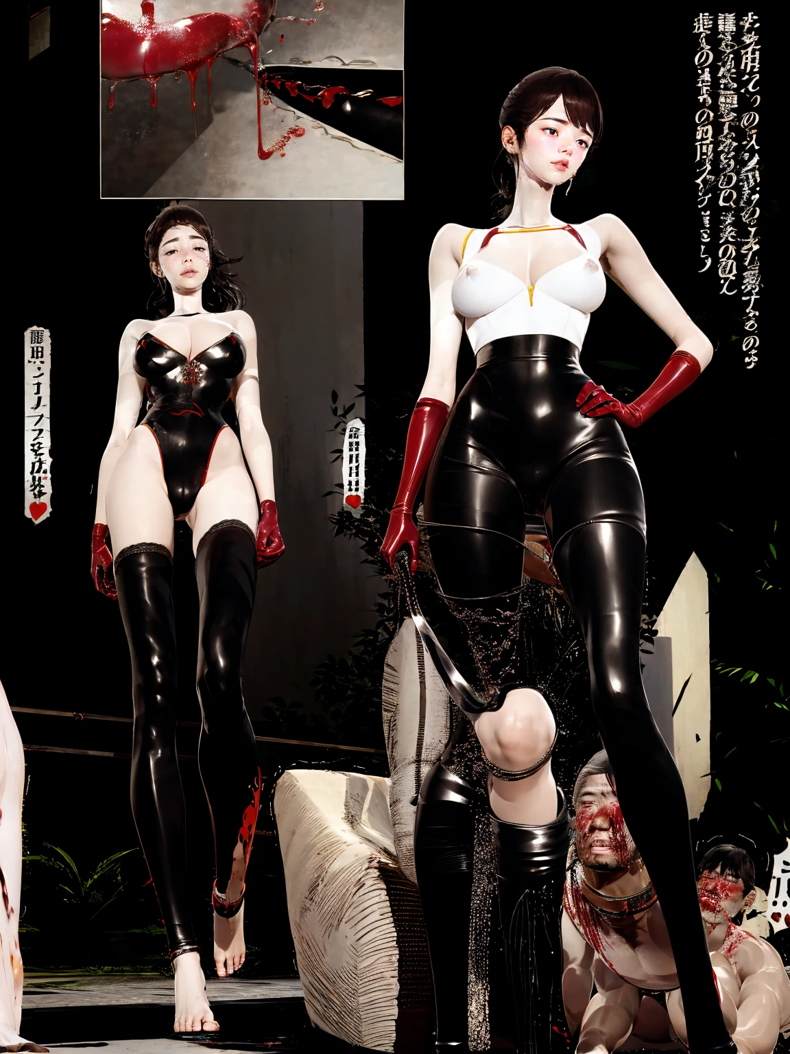 (masterpiece, best quality:1.2),1girl,multiple men,realistic,3d,Unreal Engine 5,skin texture,anatomically correct, comic storyboard,solo,1beautiful girl, long hair,smile,barefoot,girl in lace top,sexy, girl in shiny legging, girl in high heels,cleavage,crossed legs,large breasts, naked male, standing ,trample,cuts,defloration,indoor,couple,femdom,hetero,saliva , mucus,femdom,blood on hands,blood splatter,male,open mouth,trembling, couch,sit,bruise man ,man closed eyes,dark skin man, man cum,bleeding man,man in tight underpants