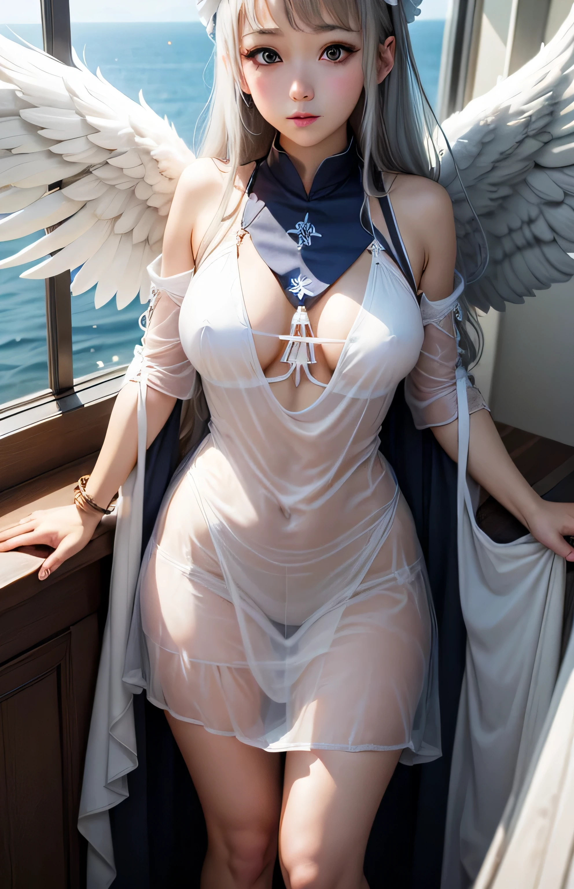 Greek warships、White Wings of an Angel、see-through white dress