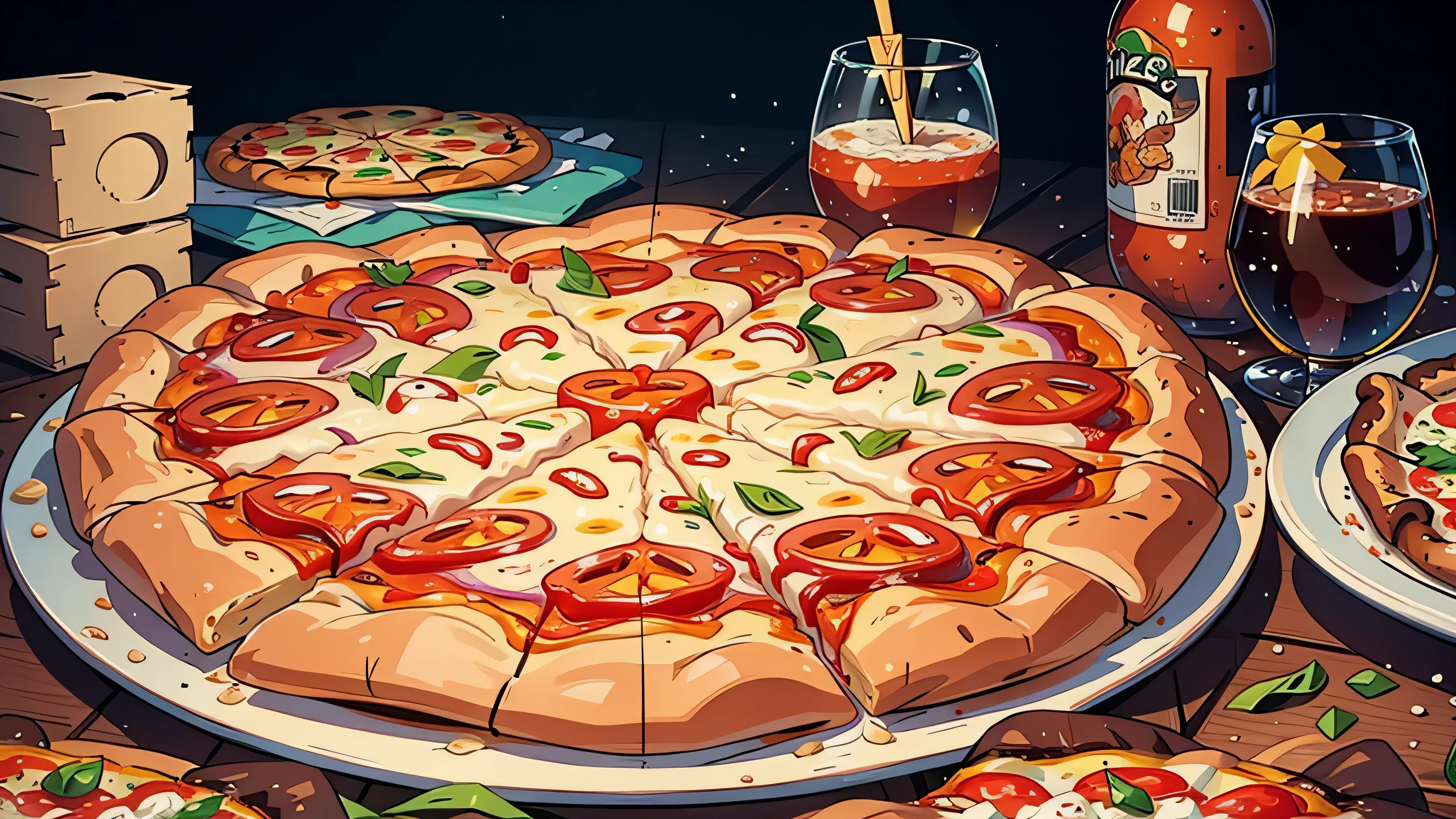 best quality, masterpiece, Ultra-high resolution, (Reality: 1.4), pizza，big pizza，Pizza perspective focus