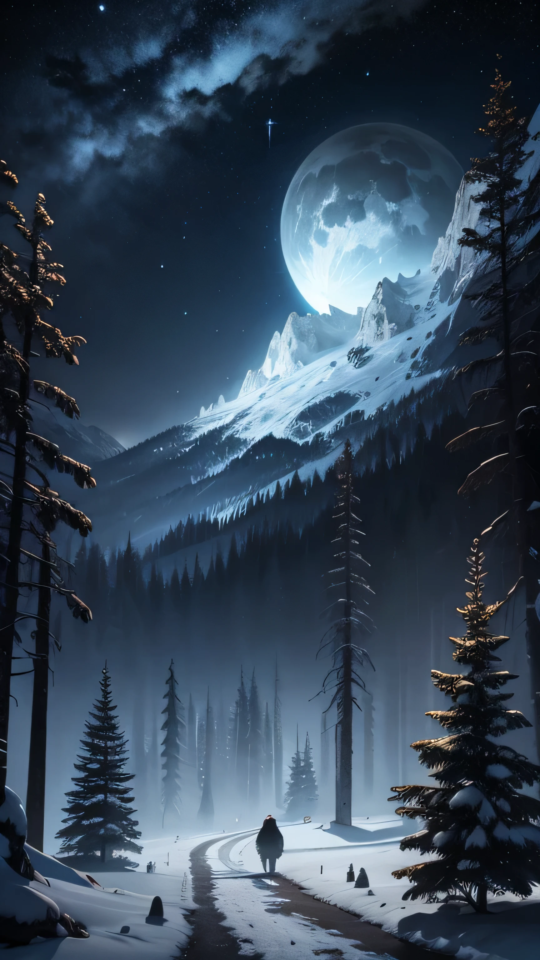 Yeti himalayan, night sky, forest, 8k