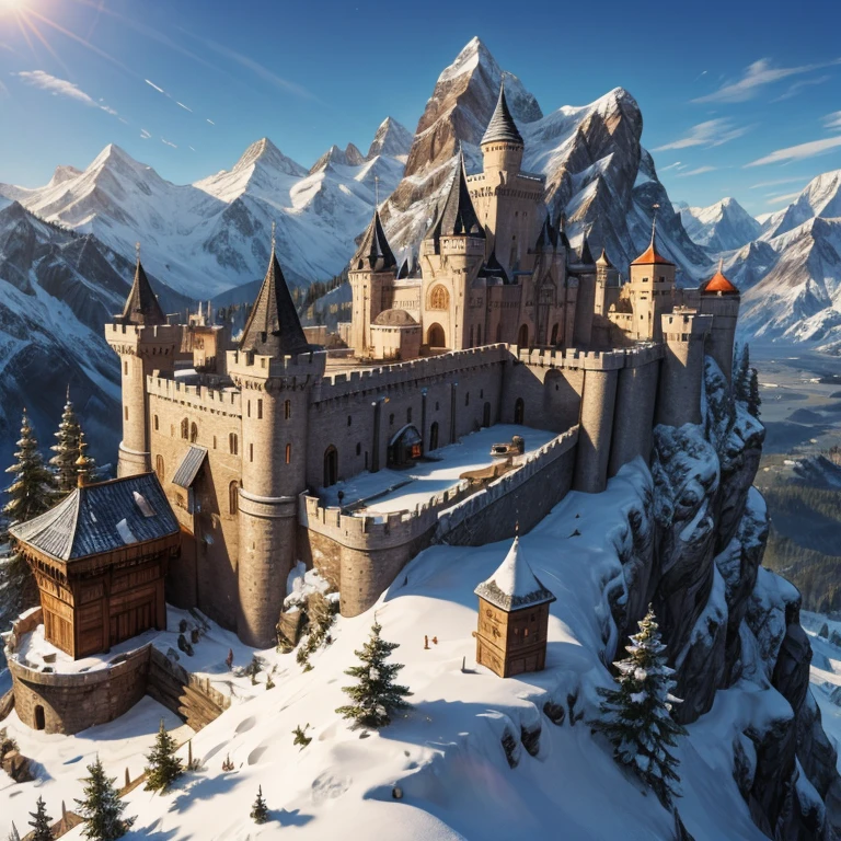 The Thermia Kingdom is a majestic land nestled in the heart of the snow-capped mountains of the north. It is set deep in the mountains. Their Kingdom is built on a mountainside. It is a cliff side palace. At the center of this magnificent kingdom lies its crowning jewel, the palace. Crafted to withstand the harshest of climates, this fortress is a true testament to the skill and ingenuity of Thermia's craftsmen. Though the castle is large, it is surrounded by many large wooden villages of their people. Advanced architectural yet medieval villages. Their palace is made of stone and precious gemstones. The villages around the palace are built into the cliff sides. The palace is also made of wood and gray stone and ice. This is a very humble kingdom with it being built into part of a Cliffside. This is an extremely medieval kingdom.