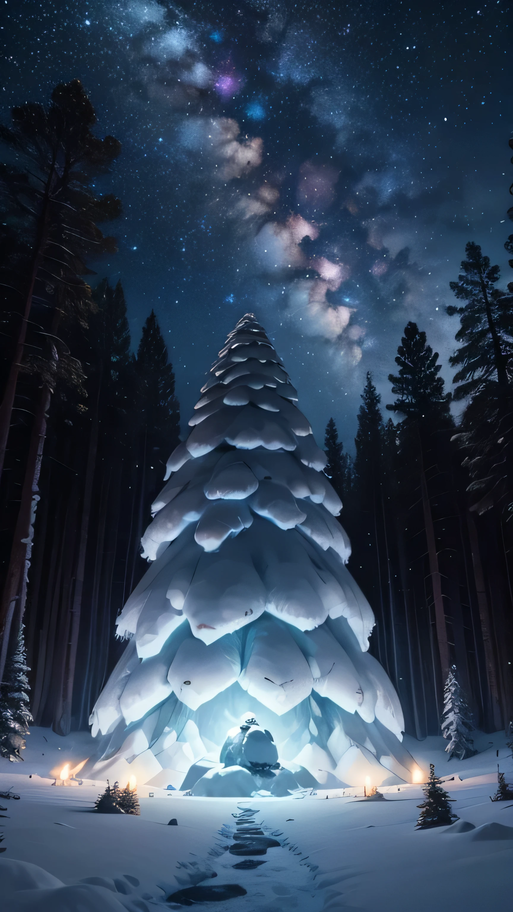 Yeti himalayan, night sky, forest, 8k